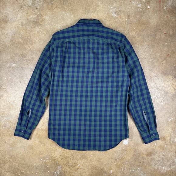 J. Crew Flannel Shirt Men’s Small Green Navy Blue Heavyweight Long Sleeve - Picture 4 of 10